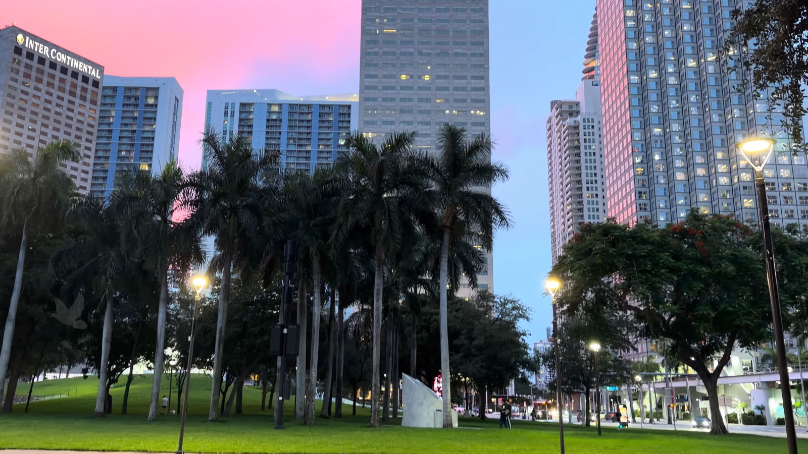 Downtown-Miami-Skyline-and-InterContinental-Hotel Downtown Miami skyline with the InterContinental Hotel surrounded by high-rise buildings