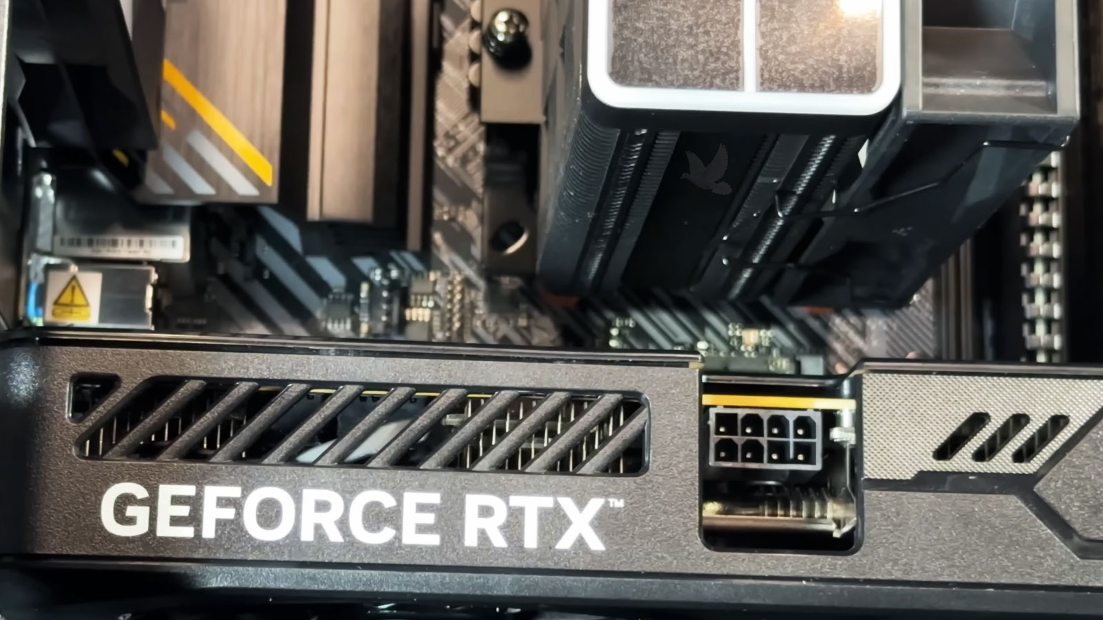 GeForce RTX graphics card with power disconnected during PC hardware failure diagnosis