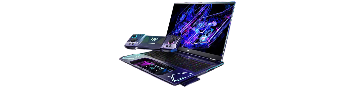 Gaming laptop with matching branded controller representing laptop repair and diagnostic services