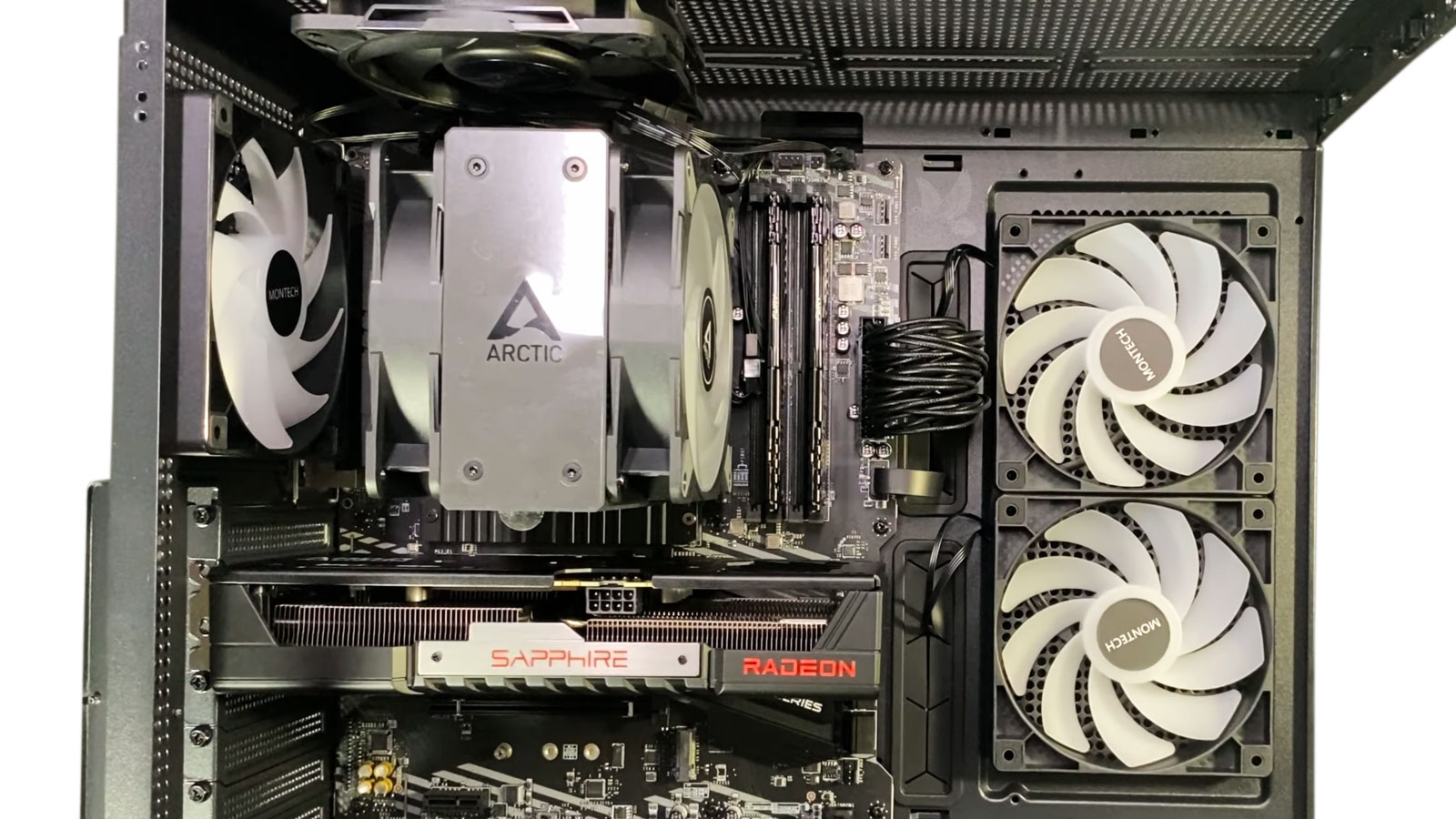 PC with Sapphire Radeon graphics card undergoing component testing after repeatedly shutting down