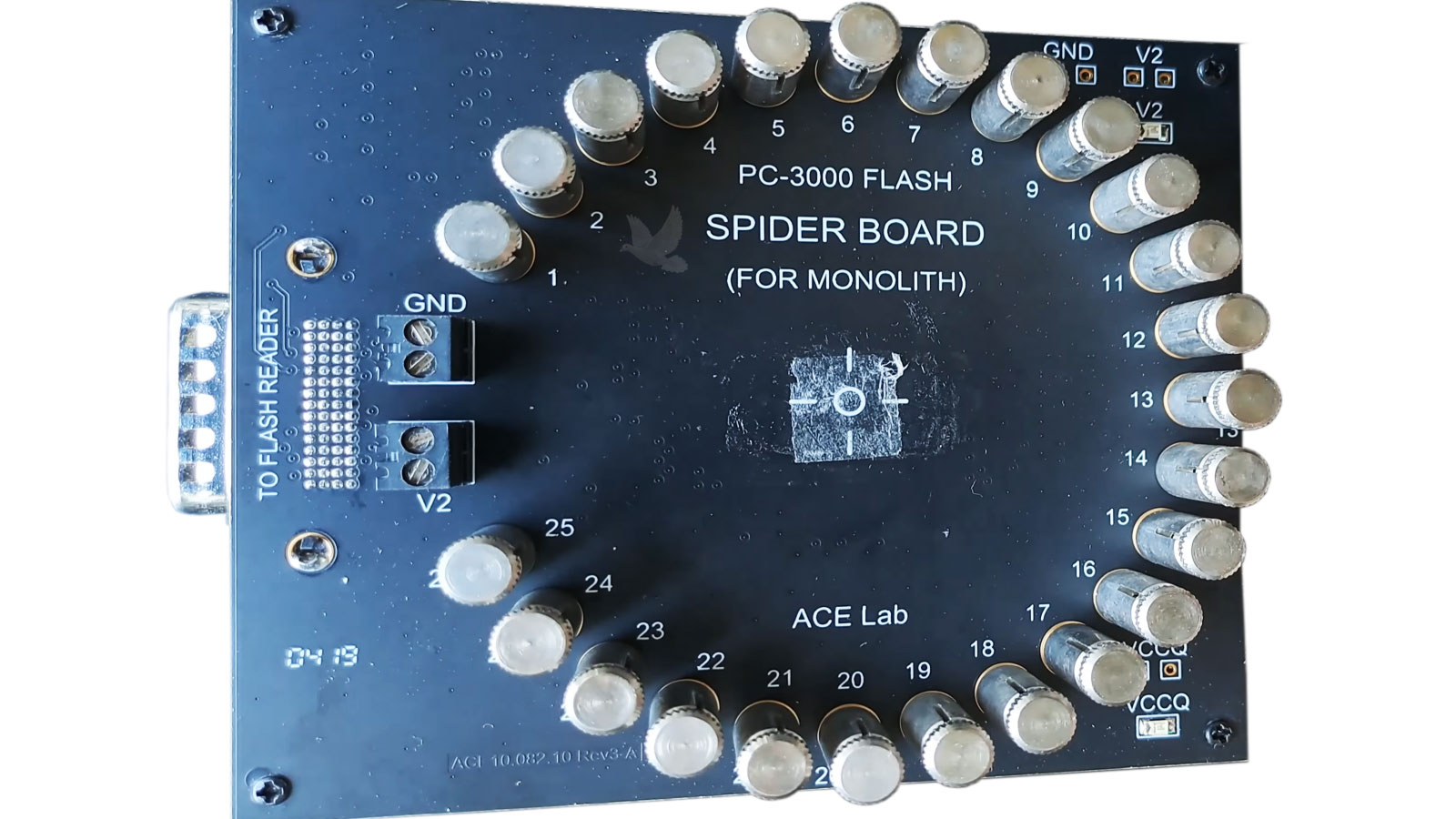 PC3000 Flash Spider board prepared for a flash memory data recovery procedure