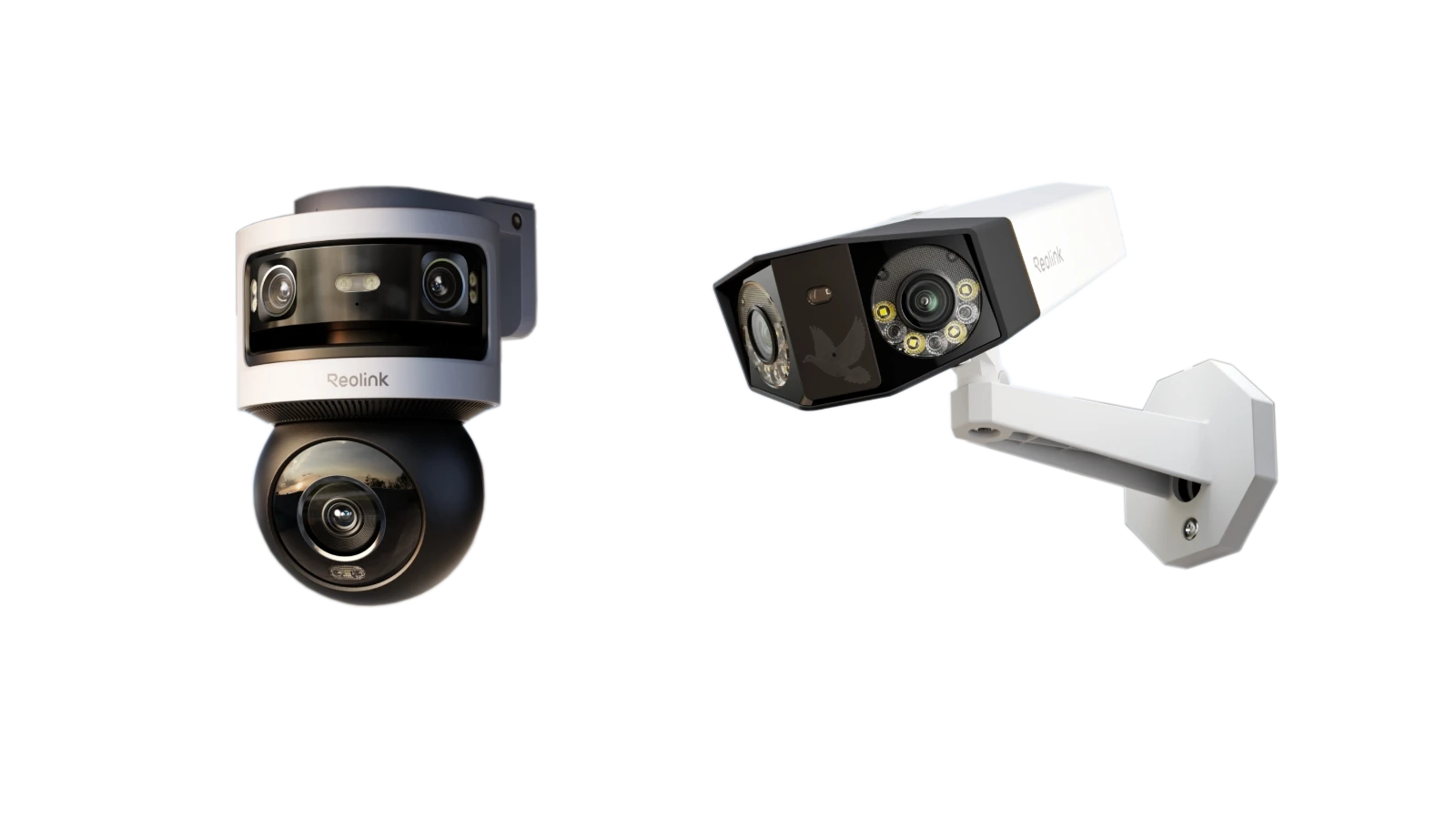 Two different security cameras representing professional installation and setup services