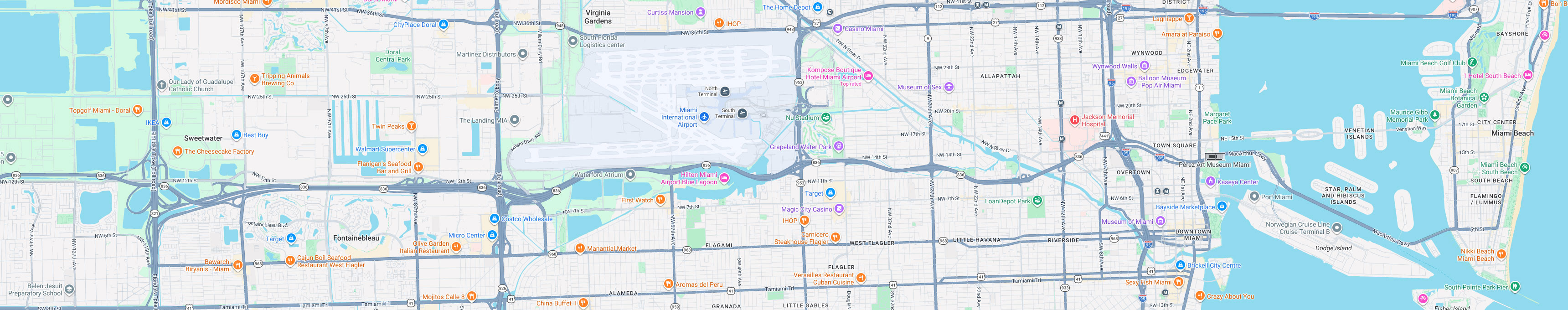 Map showing computer repair service coverage across Miami-Dade County