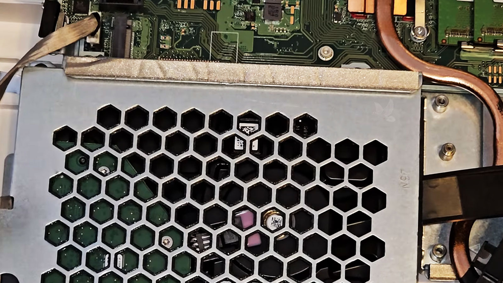 All-in-one computer being cleaned internally before hard drive replacement