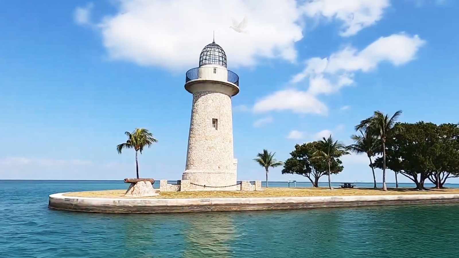 Boca Chita Key lighthouse centered in a view of Biscayne National Park near Homestead, Florida