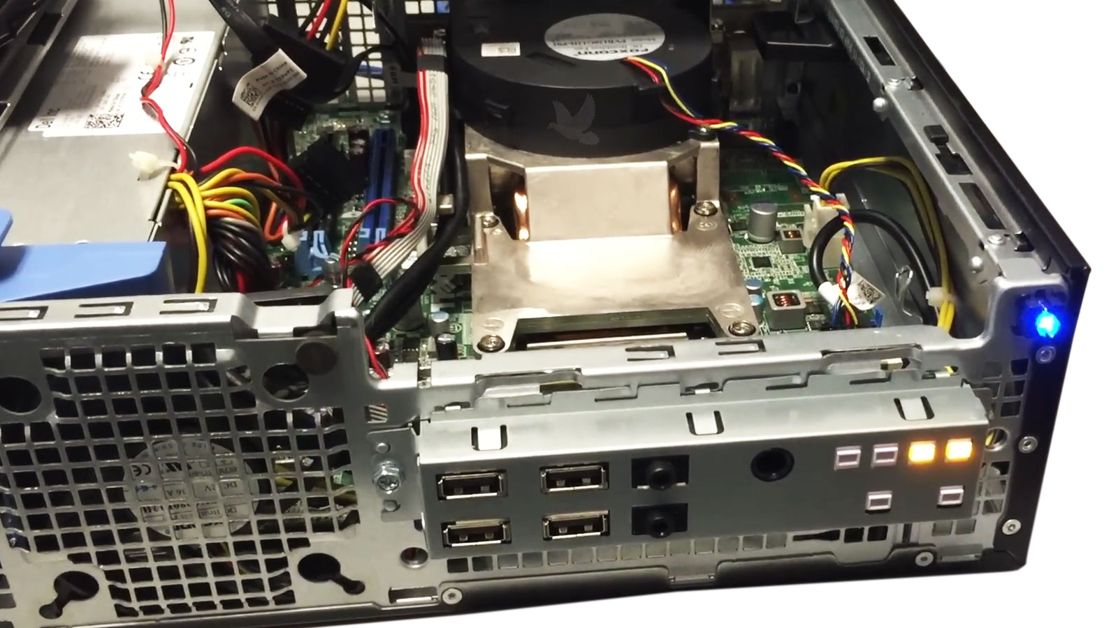 Open Dell OptiPlex with power LED on during unexpected shutdown diagnostics