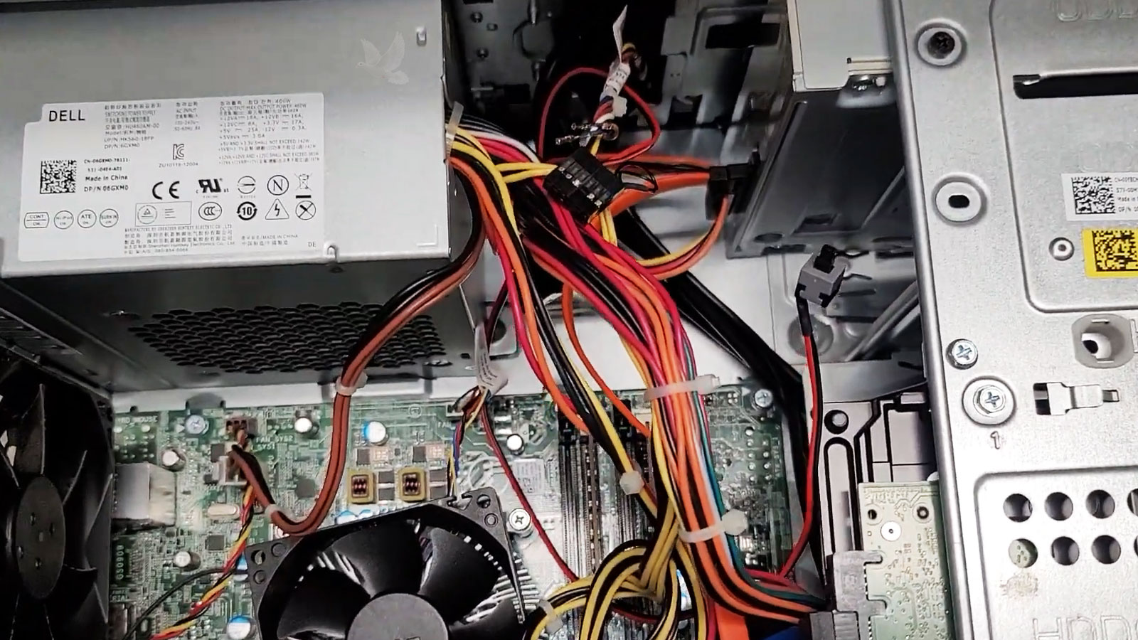 Dell with cables disconnected while diagnosing a damaged power button