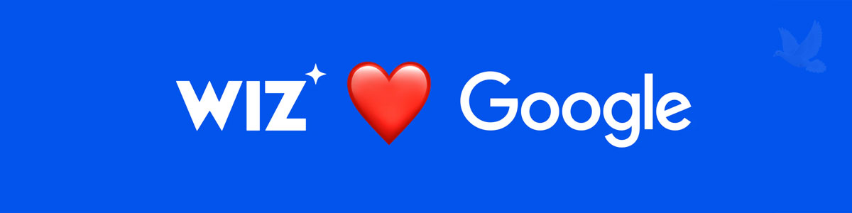 Wiz and Google logos connected by a heart symbol representing the acquisition