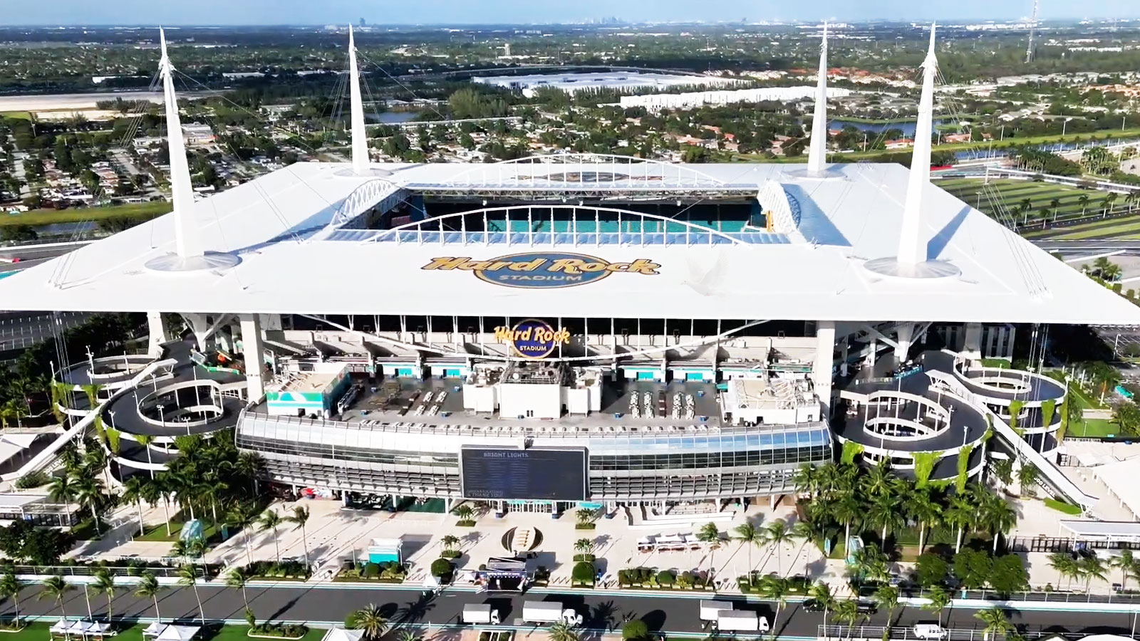 Wide view of Hard Rock Stadium and the surrounding Miami Gardens area