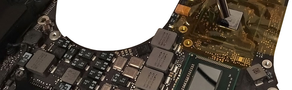 MacBook-Pro-GPU-Reflow-Repair MacBook Pro GPU being heated with a hot air rework station during logic board repair