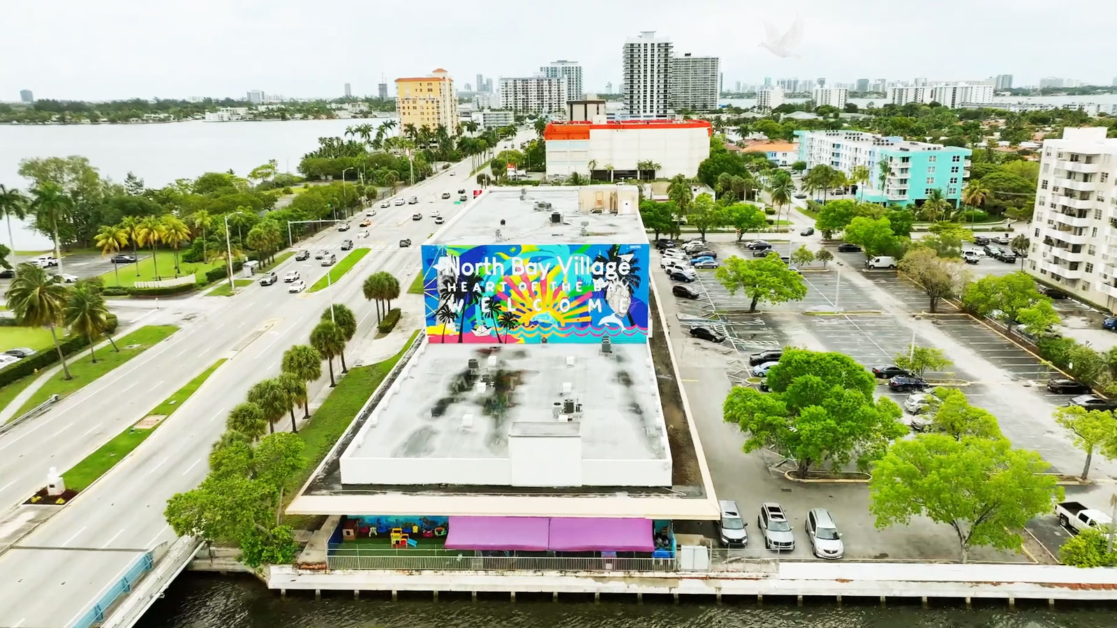 Welcome sign for North Bay Village displaying Heart of the Bay