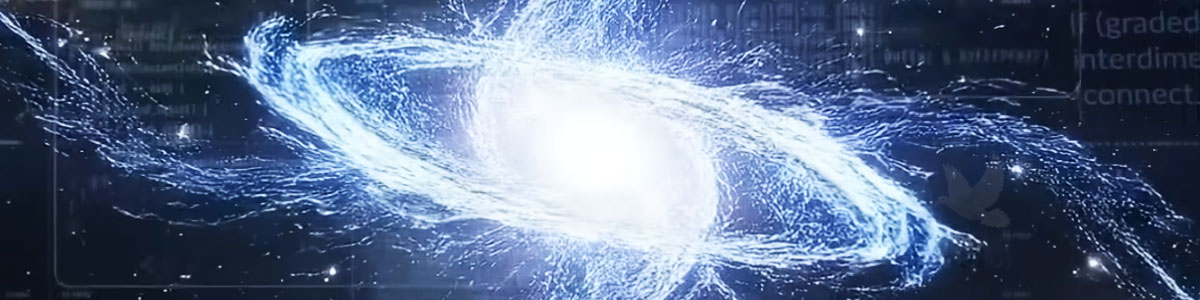 Universe explosion with mathematical formulas and source code in the background