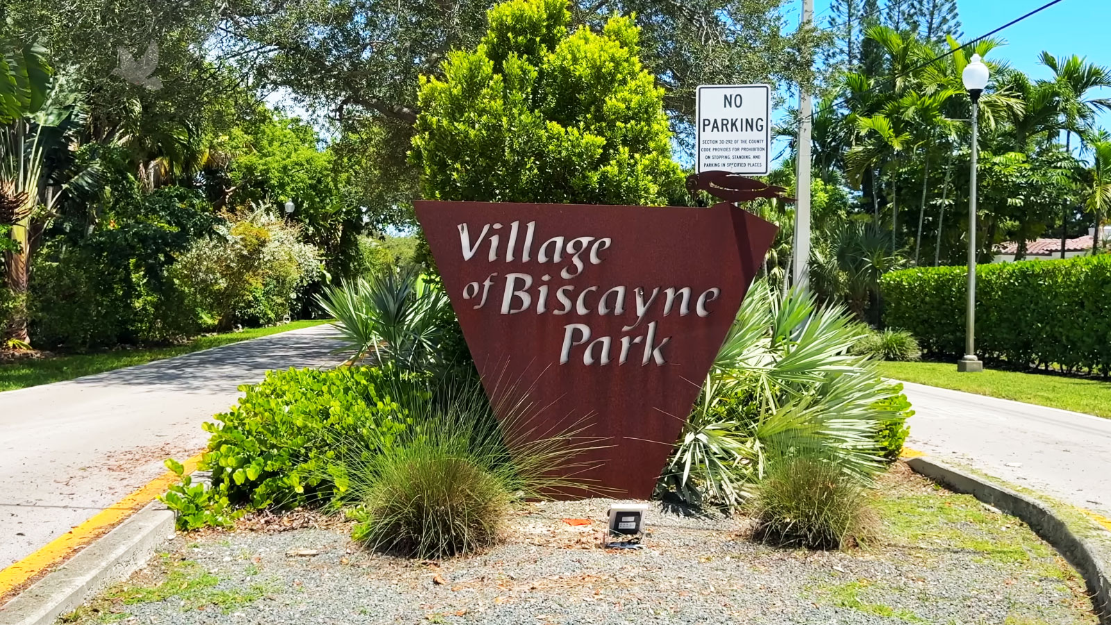 Village-of-Biscayne-Park-Road-Sign Village of Biscayne Park sign located along a roadway in Biscayne Park, Florida