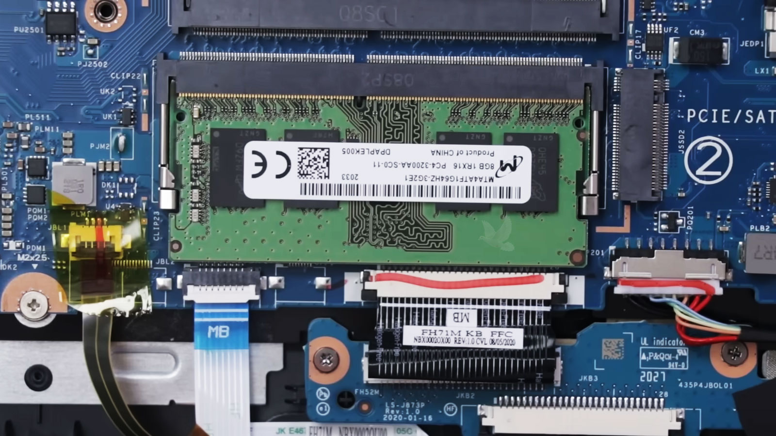 Laptop motherboard memory circuit being diagnosed for missing RAM voltage