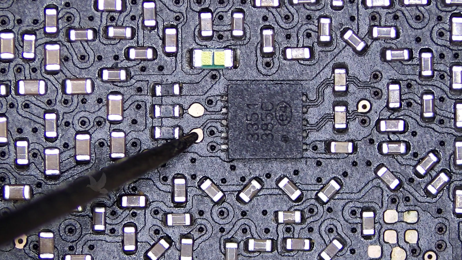 3351 IC tested at a connected pad with the expected 5V supply voltage missing