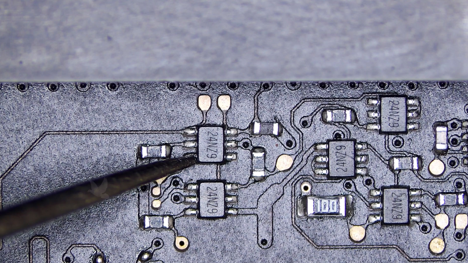 Six-pin IC being measured at pin 3 after a missing voltage was detected