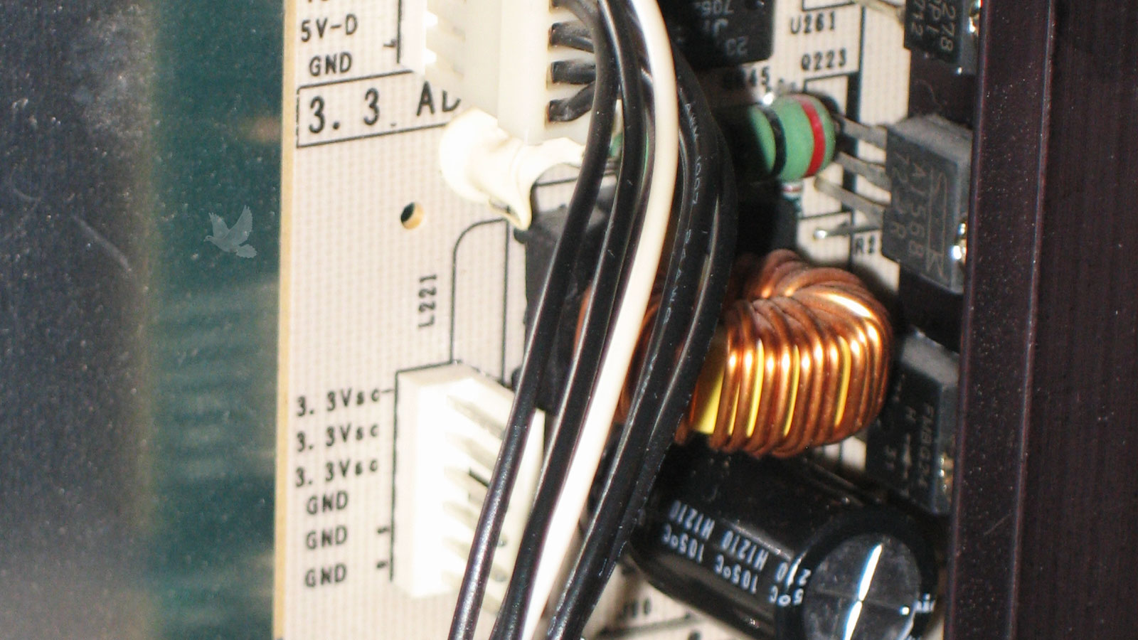 Damaged Q223 transistor causing missing 3.3V supply on circuit board