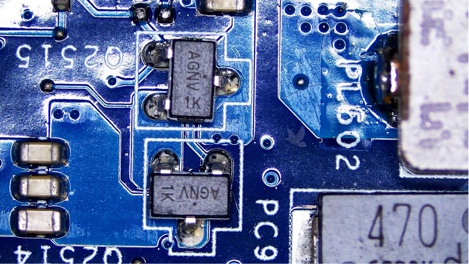 Shorted AGNV 1K transistor at Q2515 beside matching transistor and coil