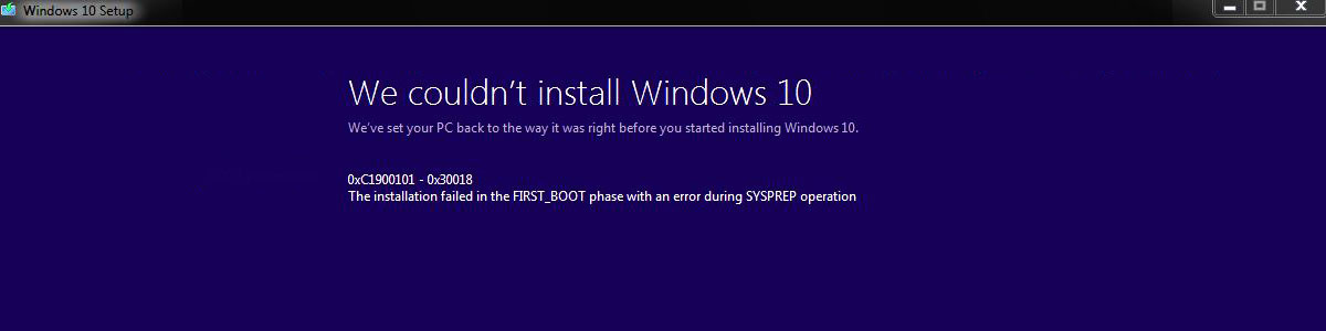 Windows 10 installation error stating the operating system could not be installed
